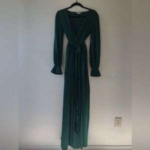Baltic Born Green Satin Long Sleeve Dress